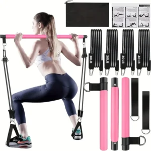 8pcs Set - Portable Pilates Bar Kit with 4 Resistance Bands (140 Lbs)